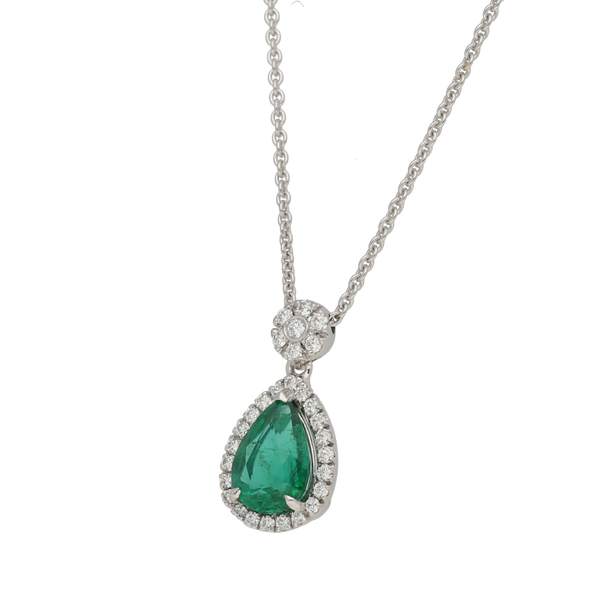Pendente contorno classico con smeraldo taglio goccia Ct. 1,15 e diamanti Ct. 0,20