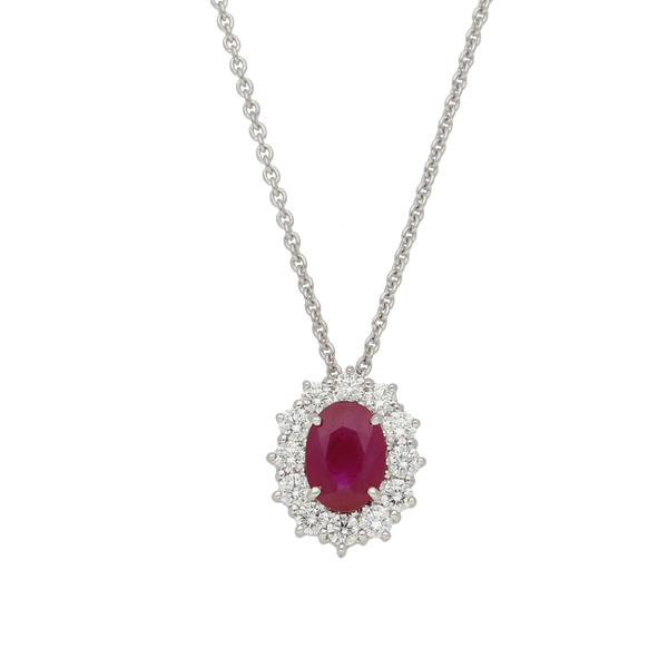 Pendente contorno classico con RUBINO Ct. 0,95 e diamanti Ct. 0,40