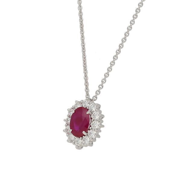 Pendente contorno classico con RUBINO Ct. 0,95 e diamanti Ct. 0,40