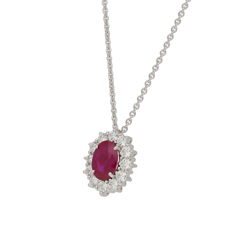 Pendente contorno classico con RUBINO Ct. 0,95 e diamanti Ct. 0,40