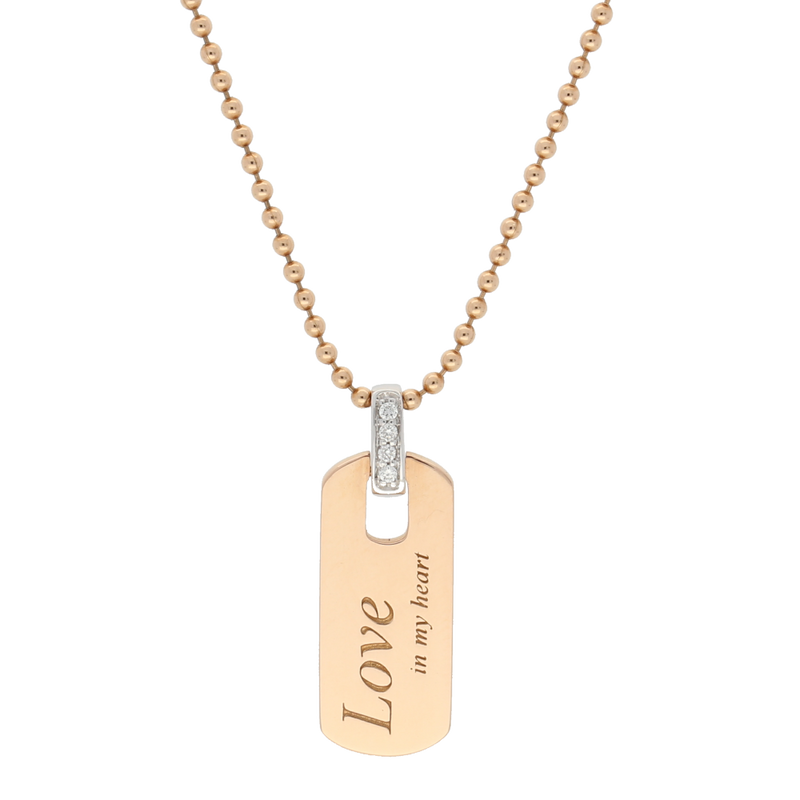 Pendente piastrina in oro rosa con diamanti