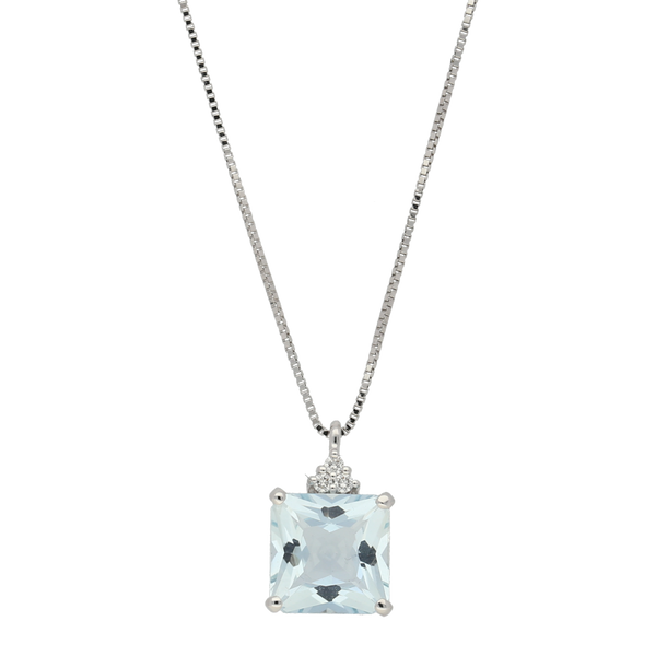 Pendente acquamarina taglio carrè CT.2,27 E DIAMANTI CT. 0,03