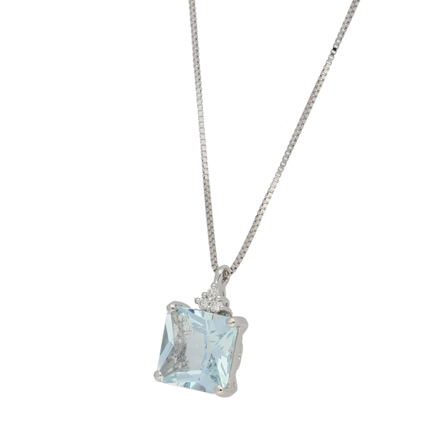 Pendente acquamarina taglio carrè CT.2,27 E DIAMANTI CT. 0,03