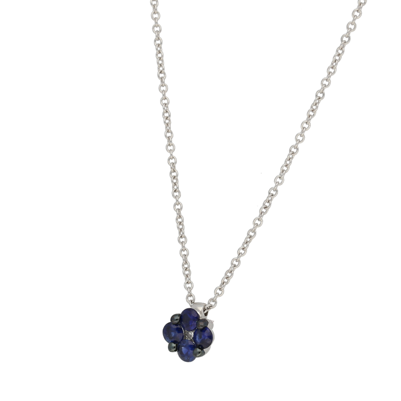 Pendente a forma di fiore con zaffiri blu ct. 0,38 e diamante ct.0,02