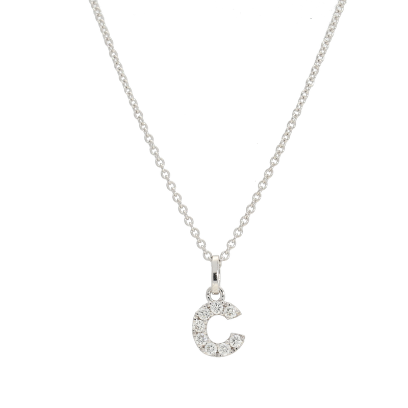 Pendente iniziale C in oro bianco e diamanti
