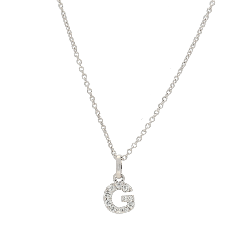 Pendente iniziale G in oro bianco e diamanti