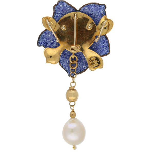 Pendente  e spilla in oro miniato fiore viola