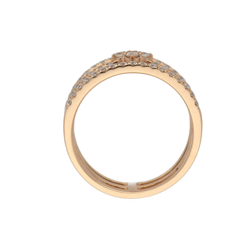 Anello tre file in oro rosa con diamanti