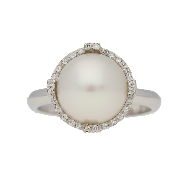 Anello in oro bianco diamanti e perla australiana 11 mm