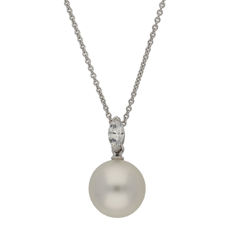 Pendente con perla australiana 10,5 mm e diamante taglio navette