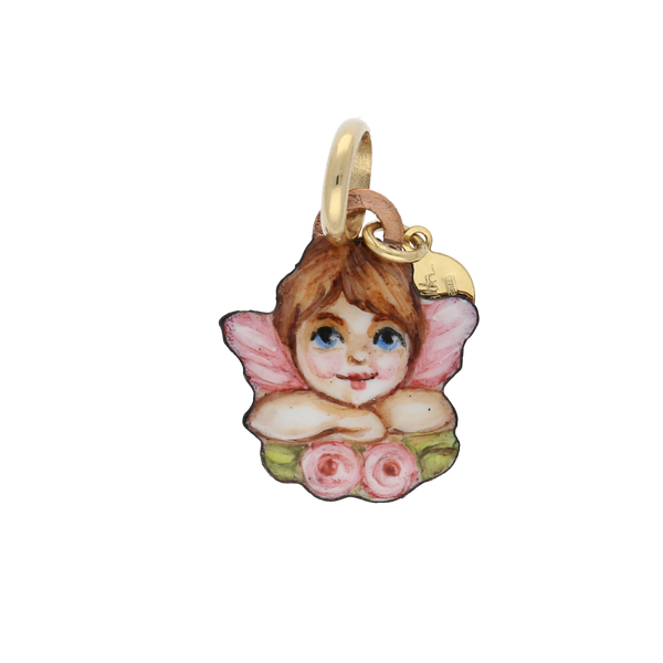 Pendente in oro miniato angioletto con rose