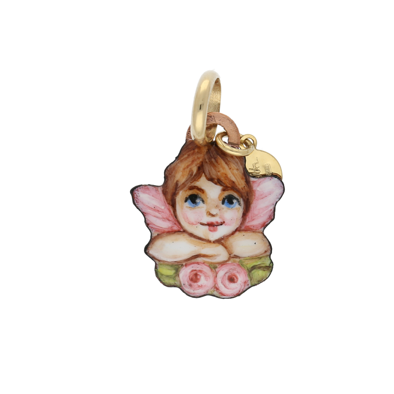 Pendente in oro miniato angioletto con rose
