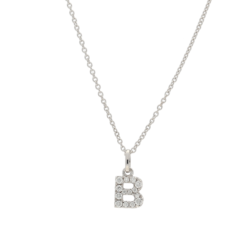 Pendente iniziale B in oro bianco e diamanti
