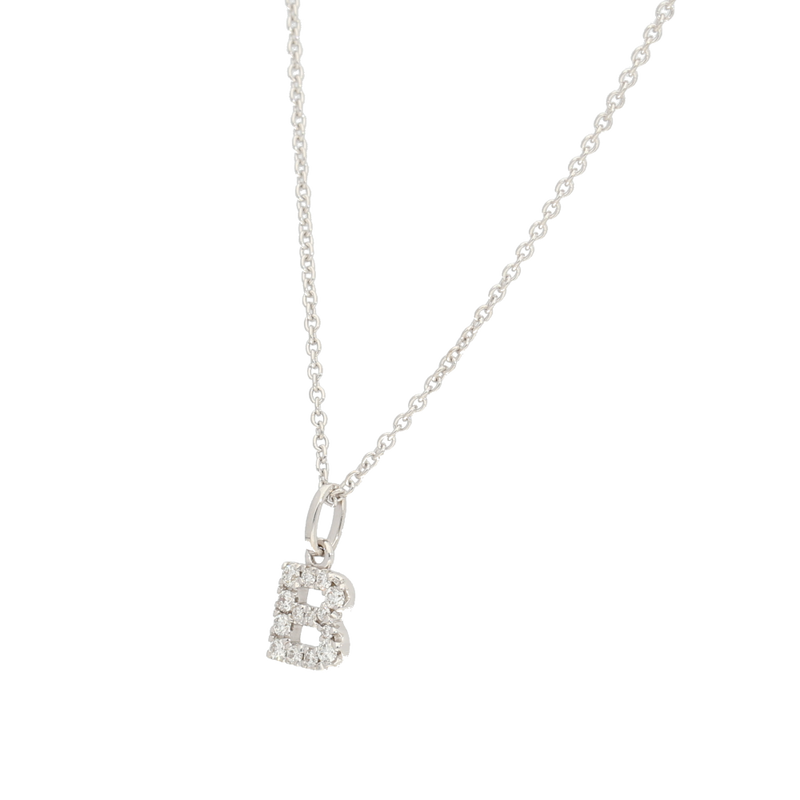 Pendente iniziale B in oro bianco e diamanti