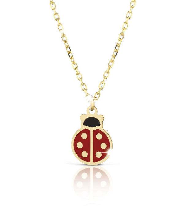 Collana in oro giallo con coccinella smaltata