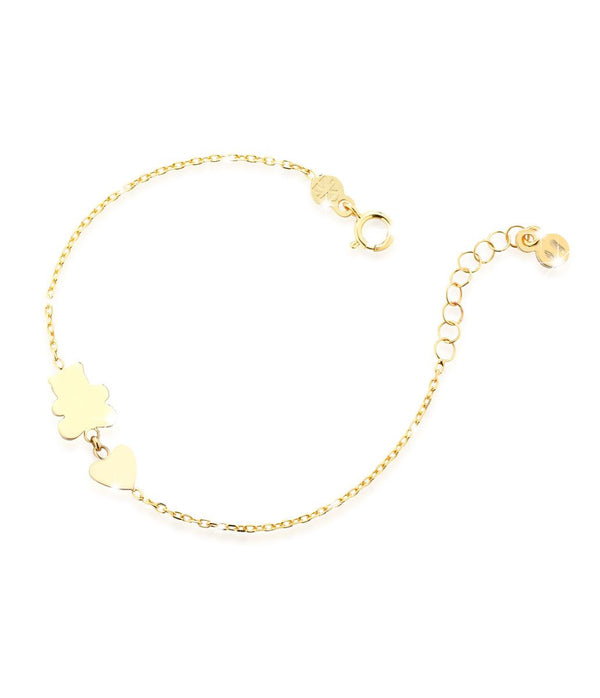 Bracciale in oro giallo con orsetto e cuore con smalto colorato
