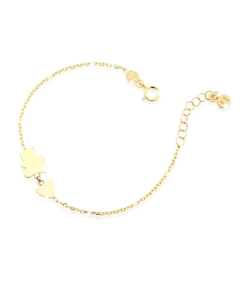 Bracciale in oro giallo con orsetto e cuore con smalto colorato