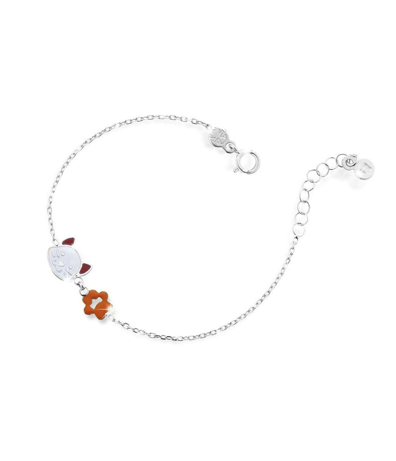 Bracciale in oro bianco con gatto e impronta con smalto colorato